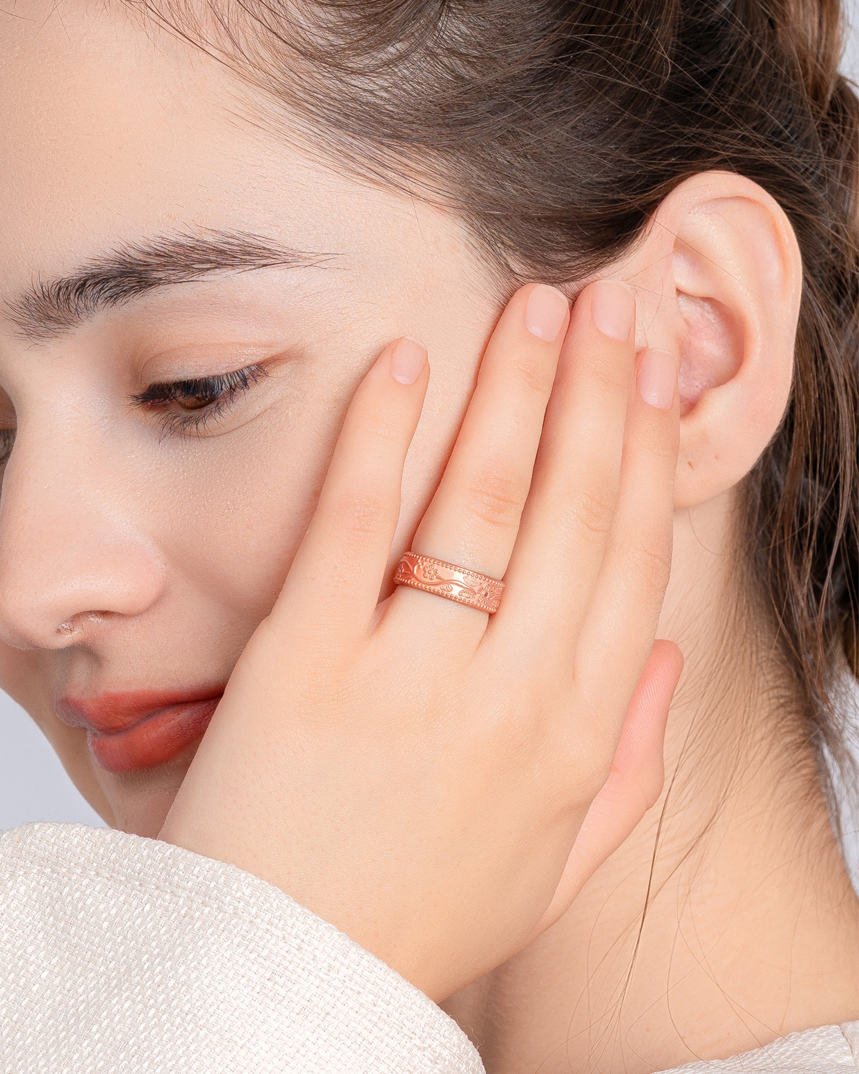 Pure Copper Rings Set – Floral (6mm) - Nara's Shop