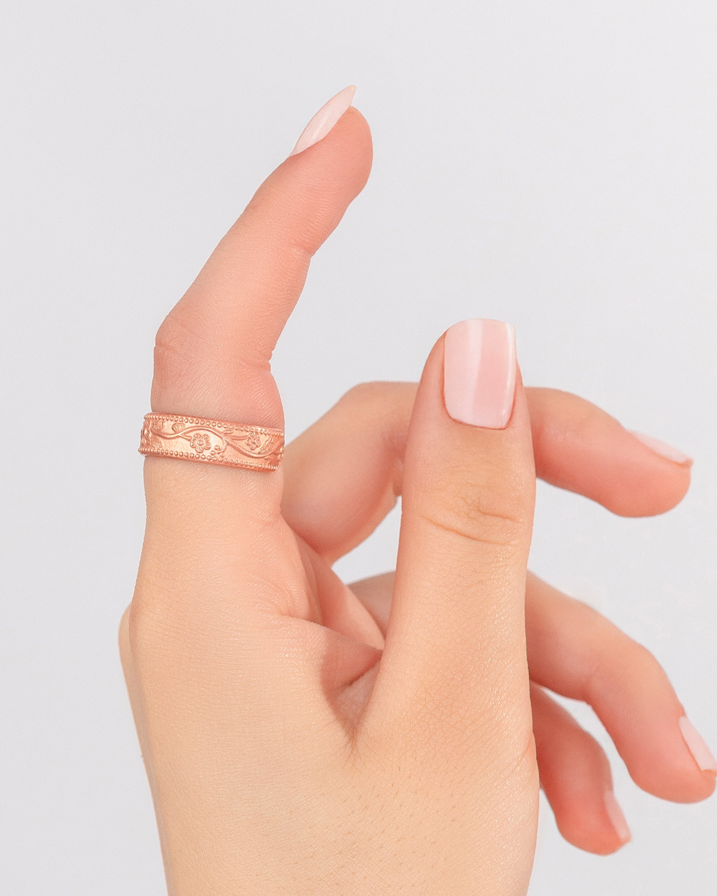 Pure Copper Rings Set – Floral (6mm) - Nara's Shop
